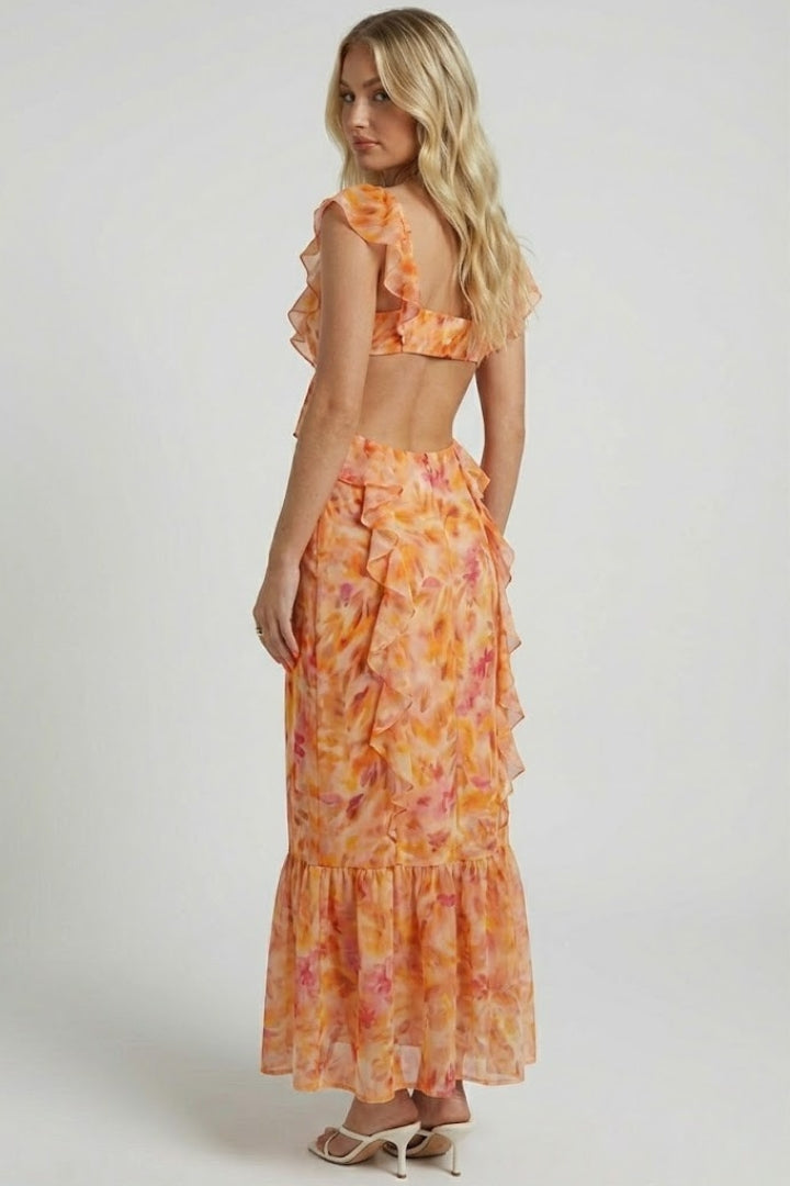 Zynelle | Women’s Floral Maxi Dress – Sleeveless V-Neck Ruffle Strap Summer Dress