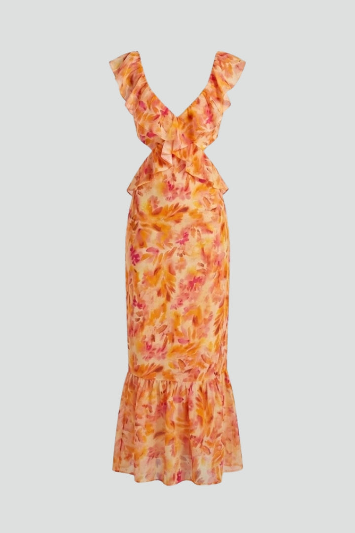 Zynelle | Women’s Floral Maxi Dress – Sleeveless V-Neck Ruffle Strap Summer Dress
