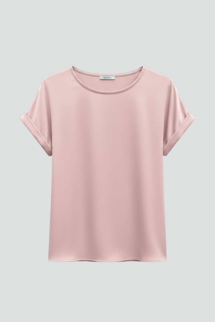 Lara | Women's Basic T-Shirt – Round Neck Rolled Sleeve Relaxed Fit Lightweight Everyday Top